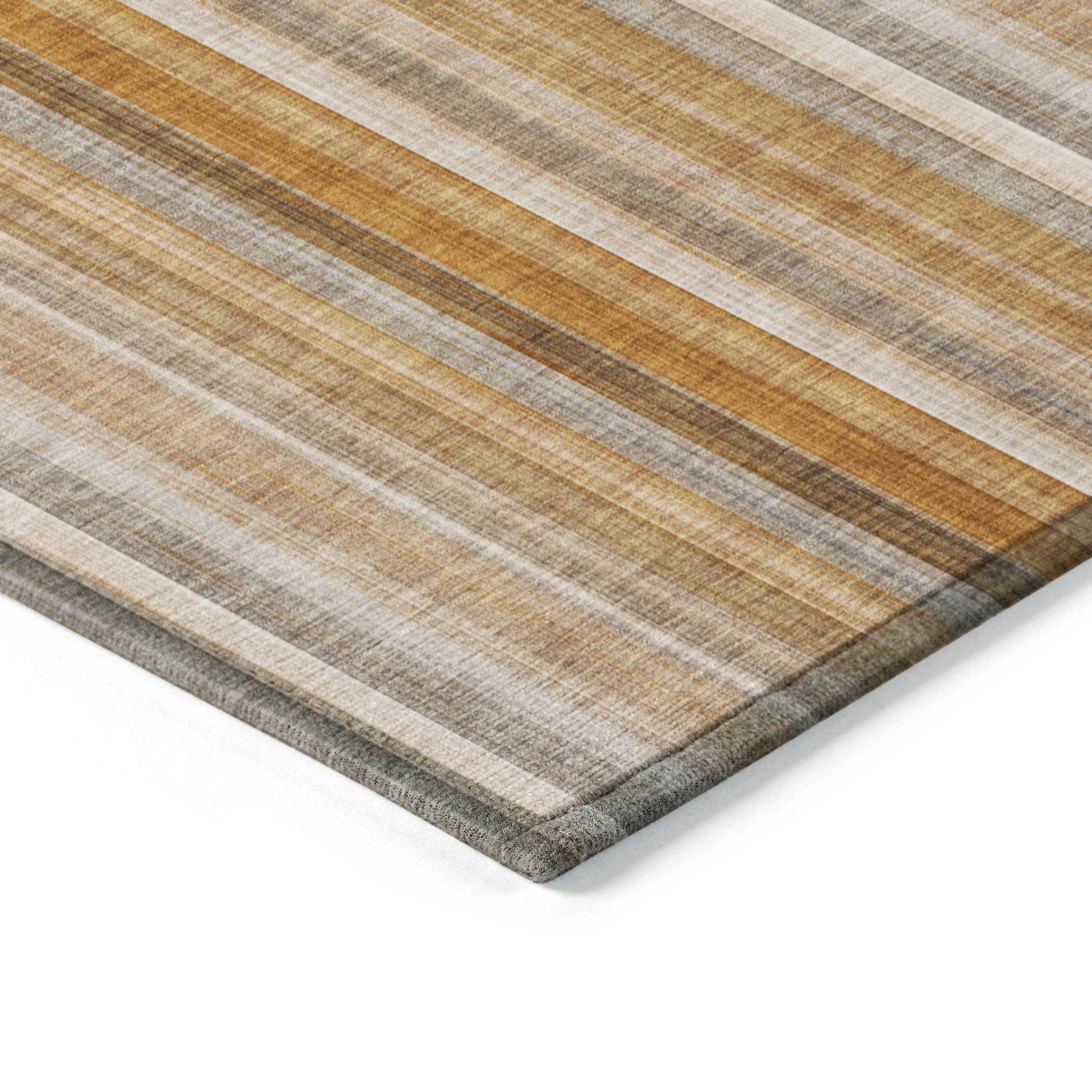 3' X 5' Orange Ivory and Gray Striped Washable Non Skid Indoor Outdoor Area Rug