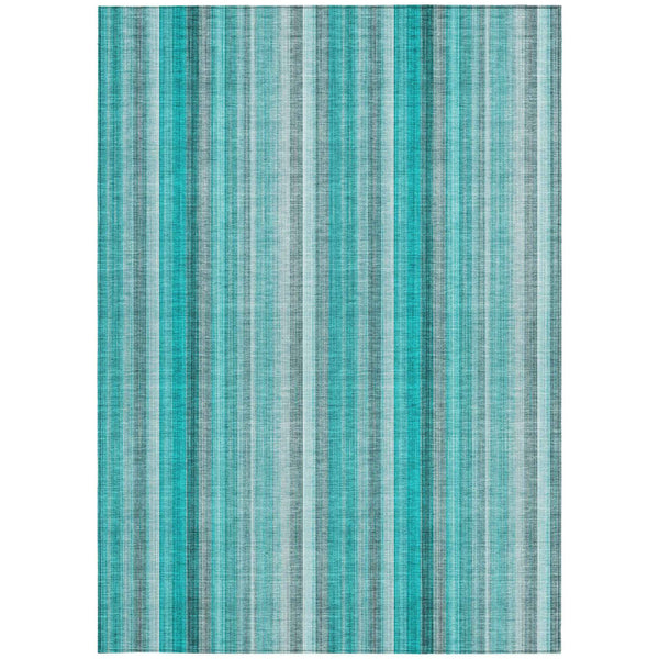 10' X 14' Teal and Gray Striped Washable Non Skid Indoor Outdoor Area Rug