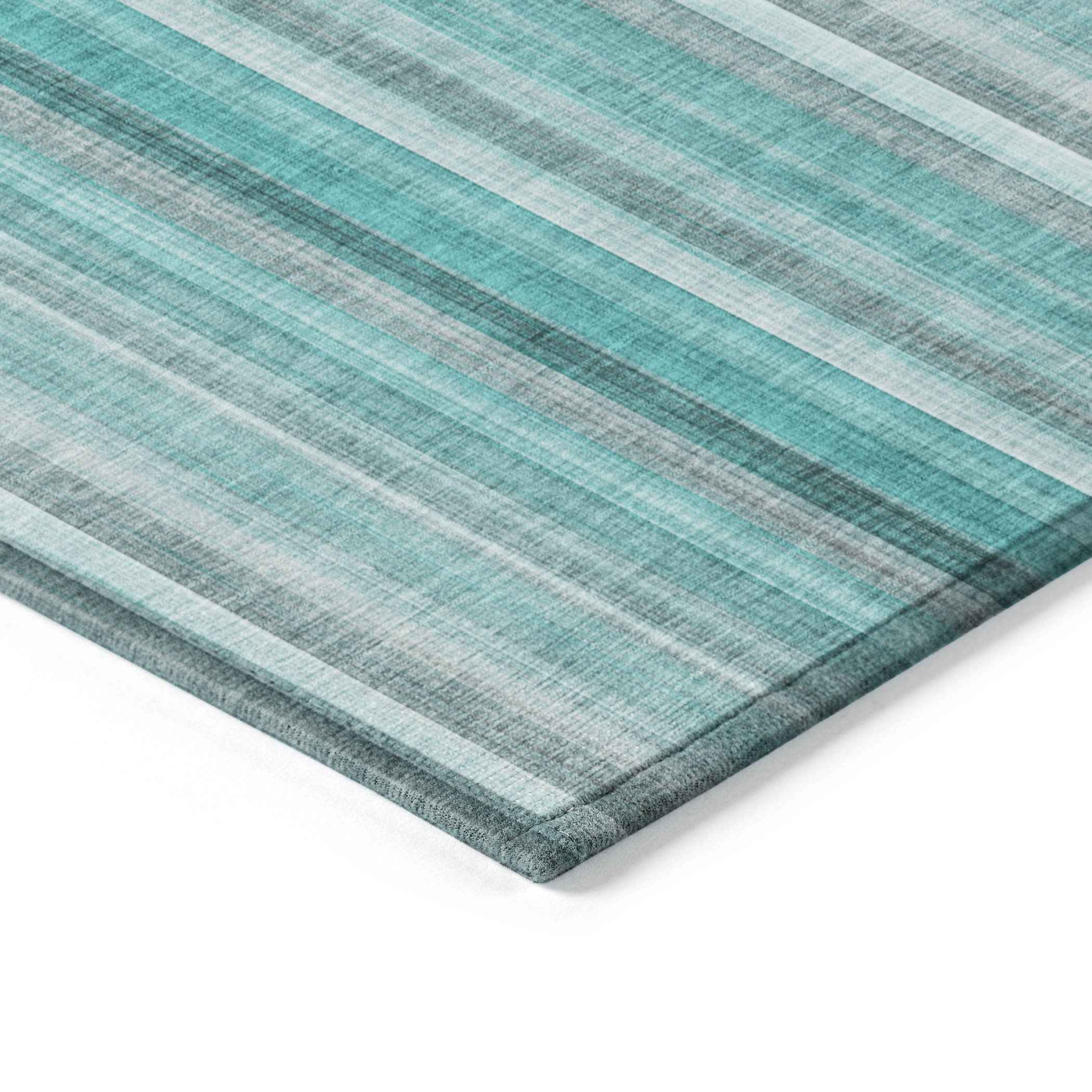 10' X 14' Teal and Gray Striped Washable Non Skid Indoor Outdoor Area Rug