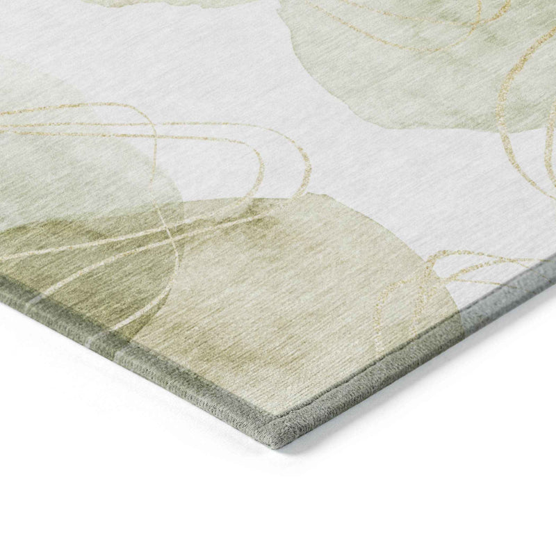 8' Green And Ivory Round Abstract Washable Indoor Outdoor Area Rug