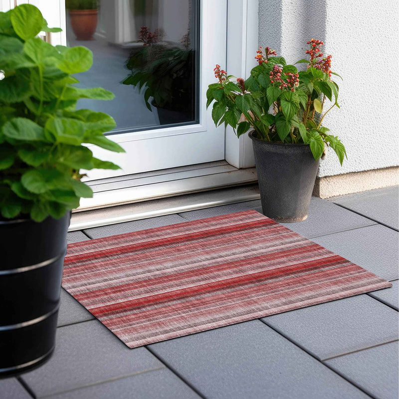 2' X 3' Gray Pink and Red Striped Washable Non Skid Indoor Outdoor Area Rug