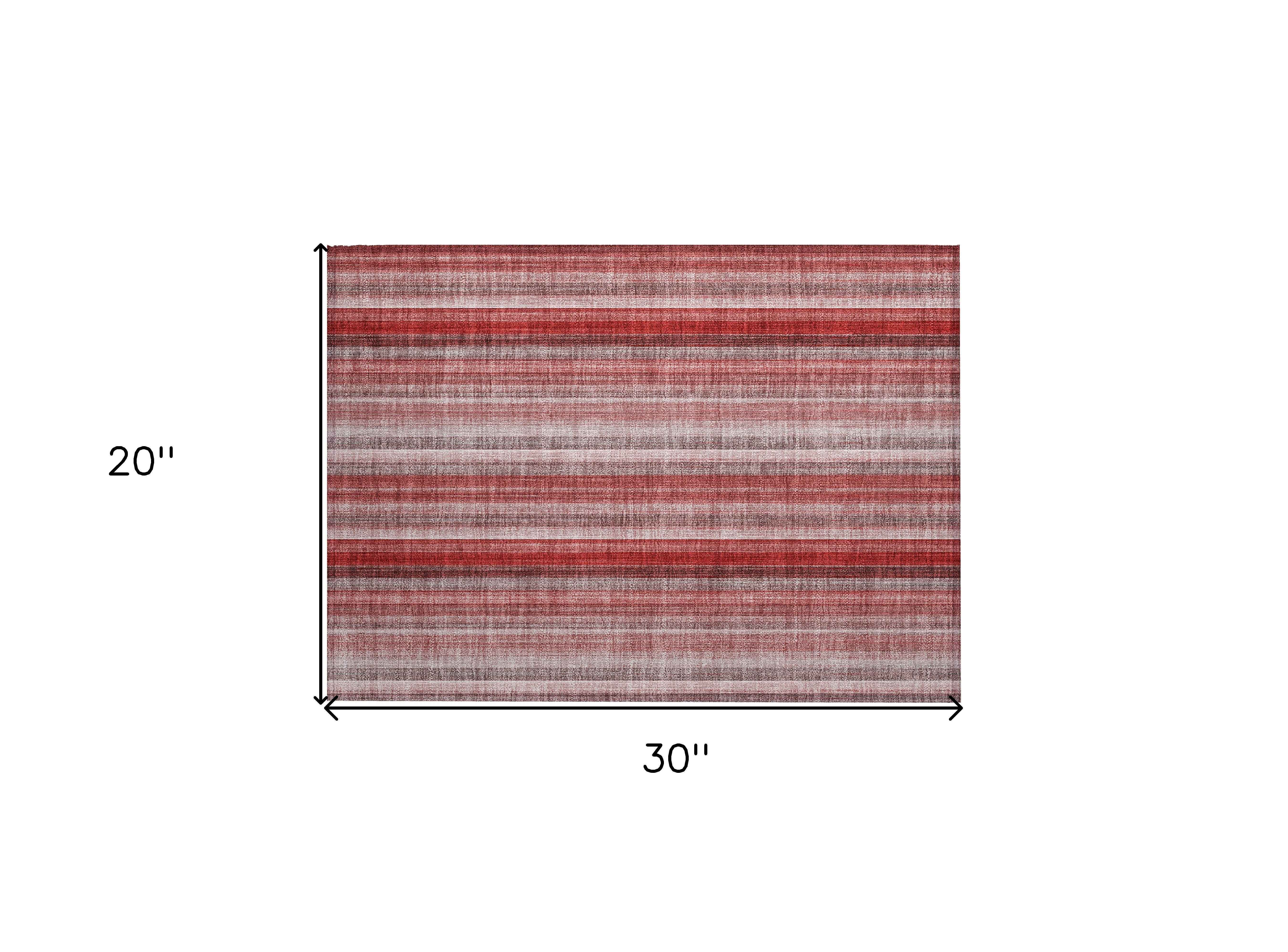 2' X 3' Gray Pink and Red Striped Washable Non Skid Indoor Outdoor Area Rug