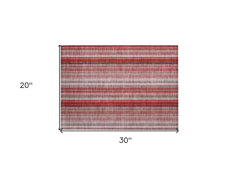 2' X 3' Gray Pink and Red Striped Washable Non Skid Indoor Outdoor Area Rug