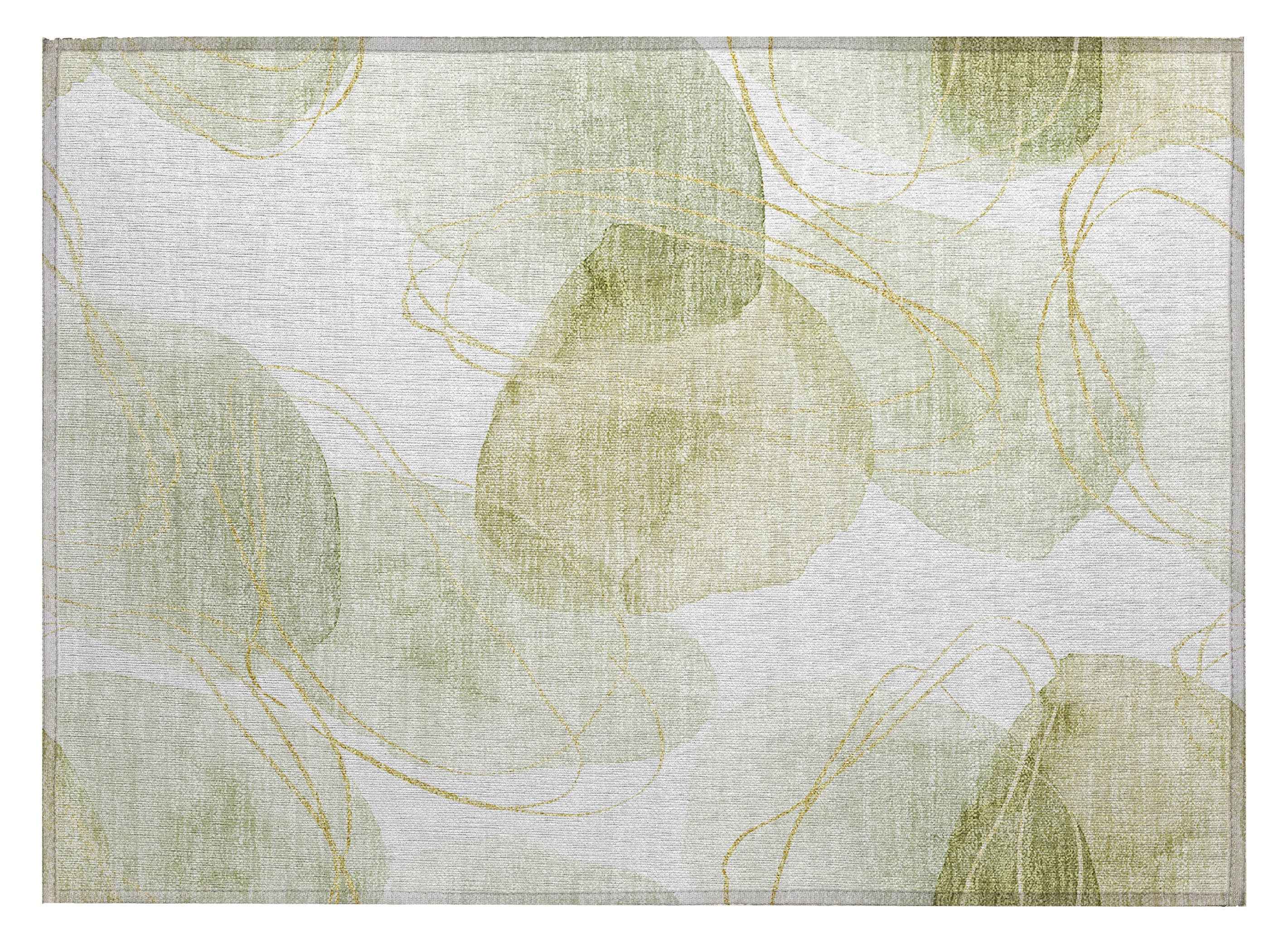 2' X 3' Green and Ivory Abstract Washable Non Skid Indoor Outdoor Area Rug