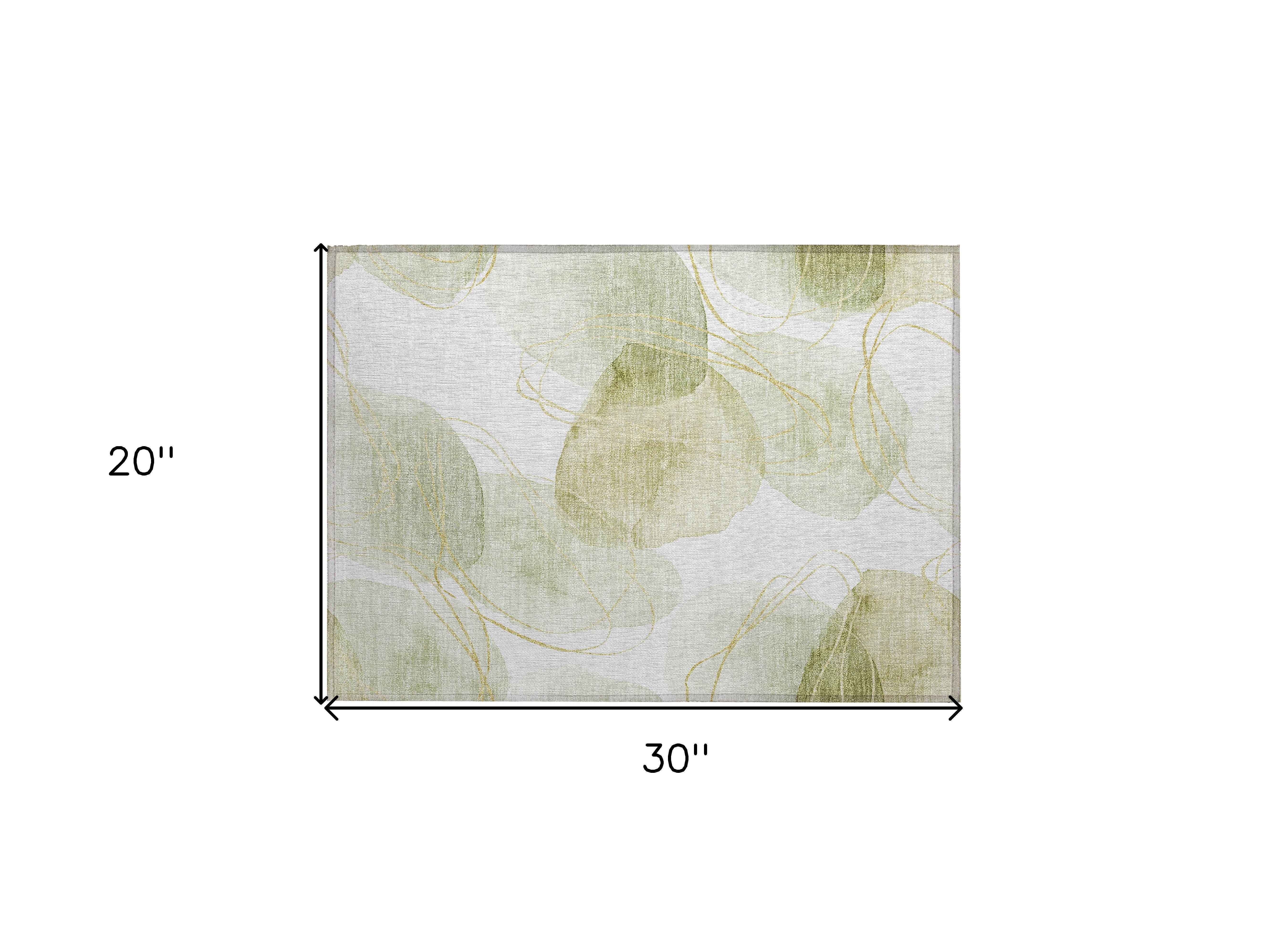 2' X 3' Green and Ivory Abstract Washable Non Skid Indoor Outdoor Area Rug