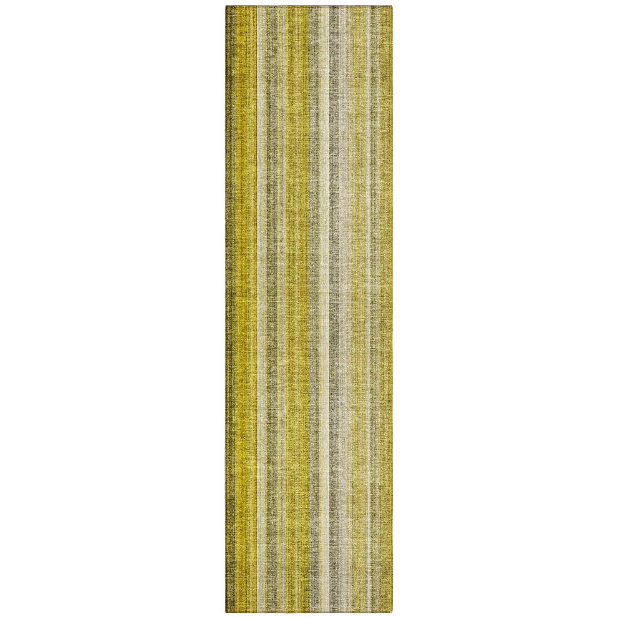2' X 8' Gold Striped Washable Non Skid Indoor Outdoor Runner Rug