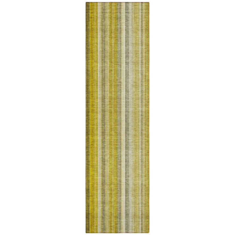 2' X 8' Gold Striped Washable Non Skid Indoor Outdoor Runner Rug