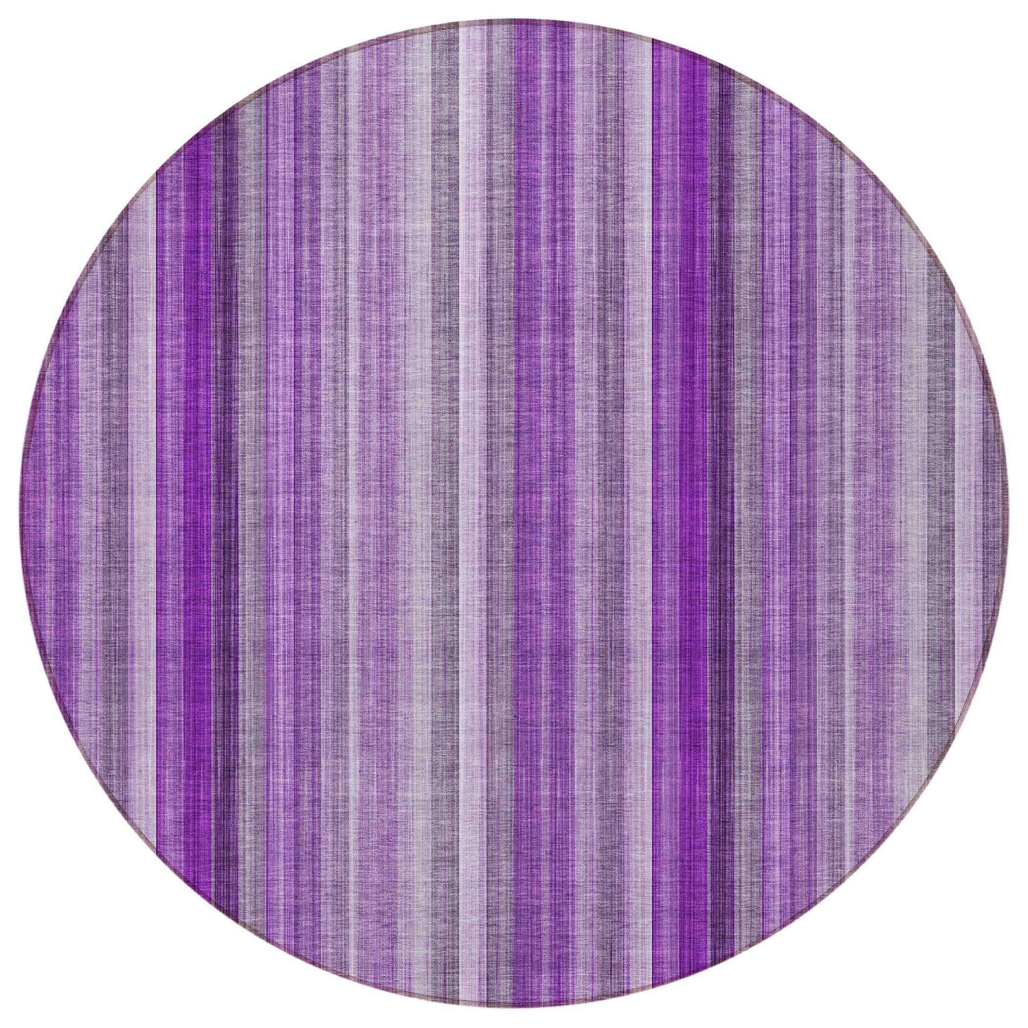 8' Purple Round Striped Washable Indoor Outdoor Area Rug