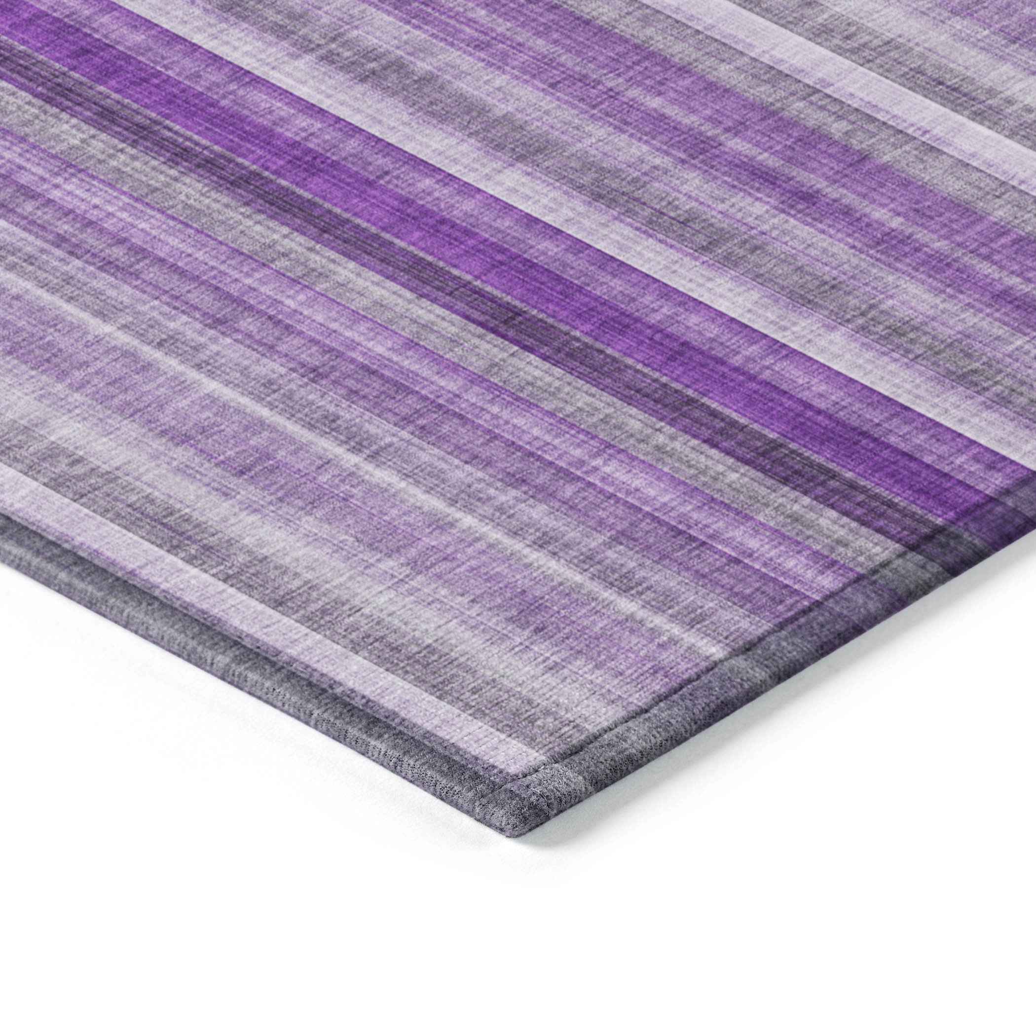 8' Purple Round Striped Washable Indoor Outdoor Area Rug