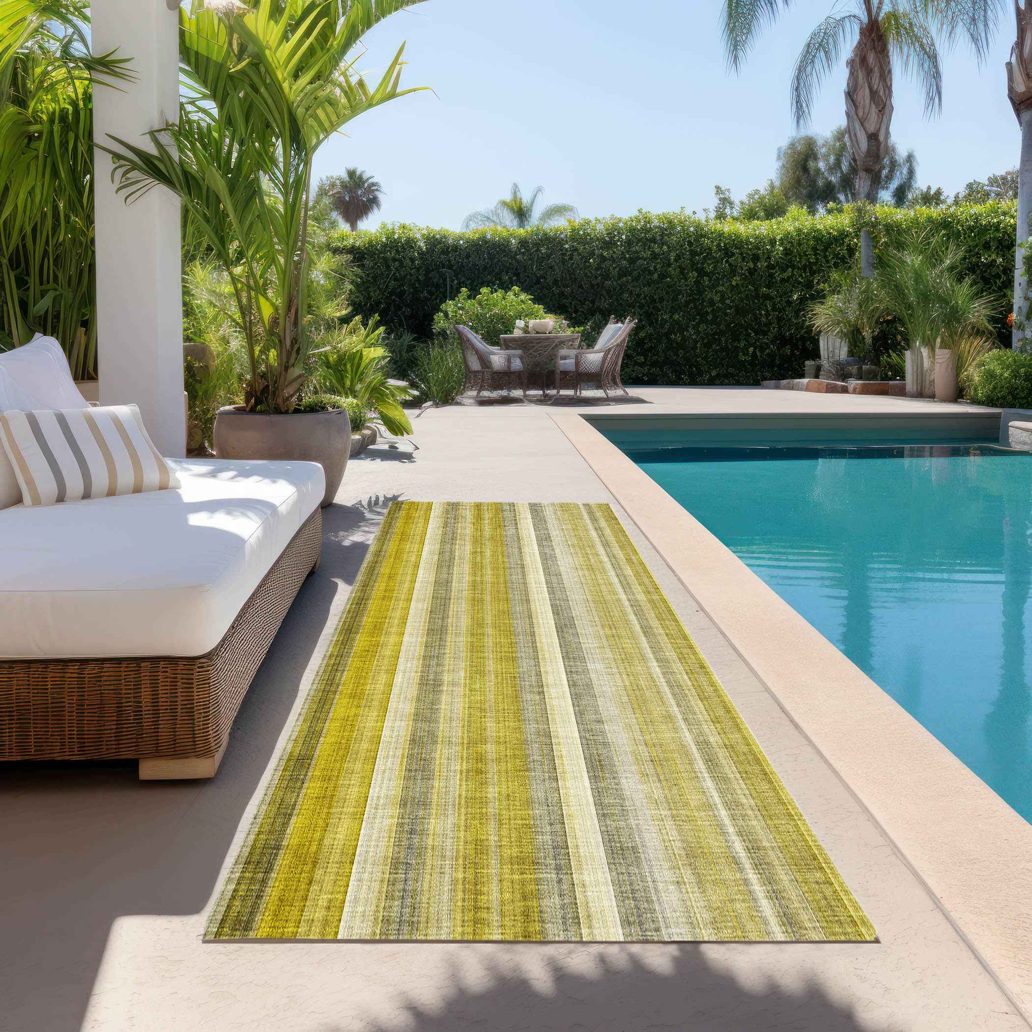 2' X 8' Gold Striped Washable Non Skid Indoor Outdoor Runner Rug