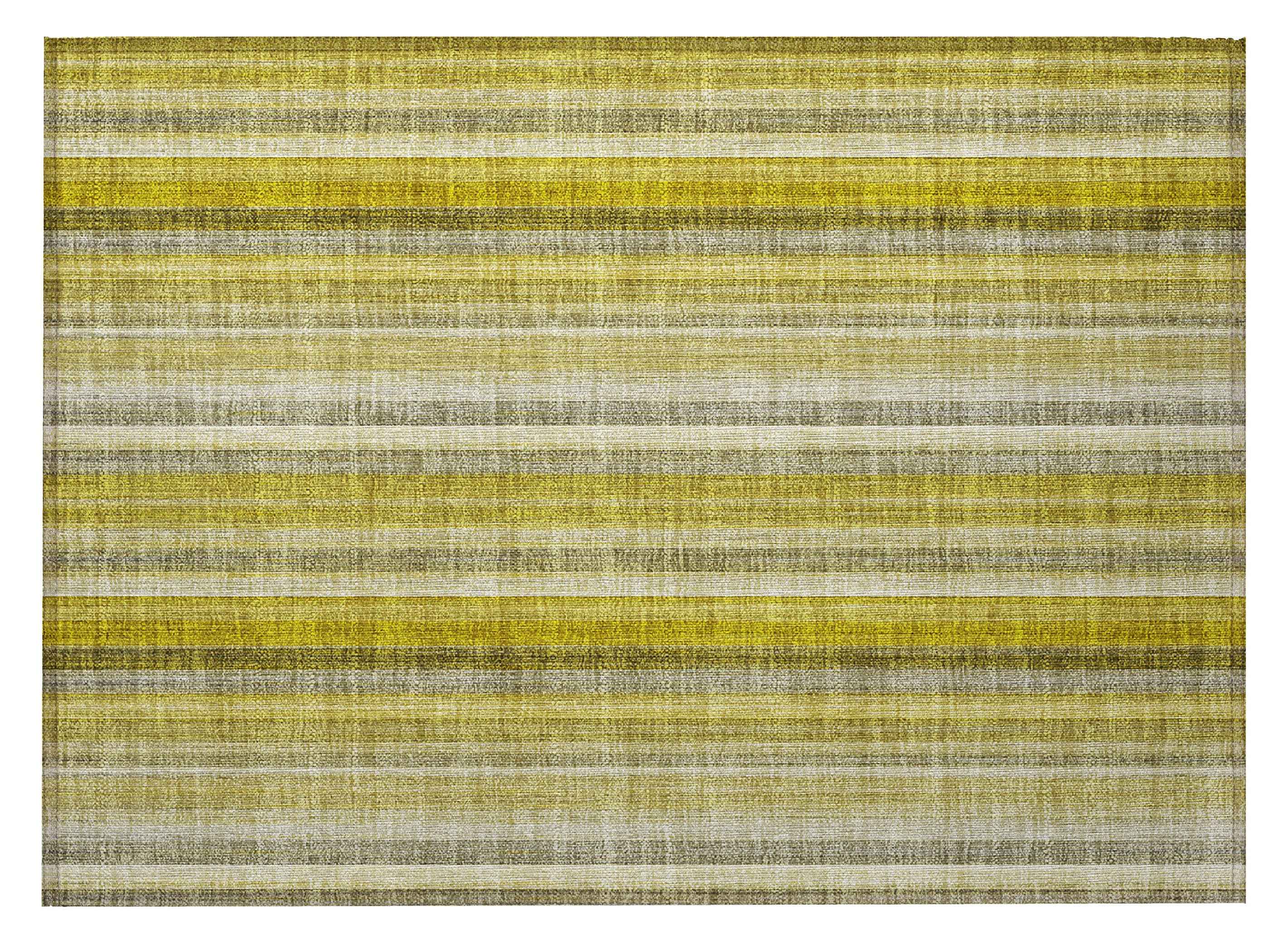 2' X 3' Gold Striped Washable Non Skid Indoor Outdoor Area Rug
