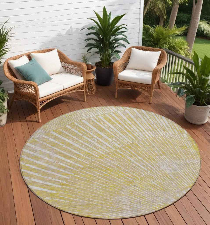 8' Round Wheat Round Abstract Washable Non Skid Indoor Outdoor Area Rug