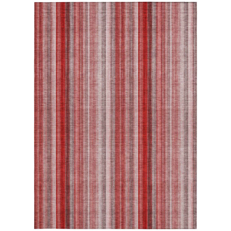 9' X 12' Gray Pink and Red Striped Washable Non Skid Indoor Outdoor Area Rug