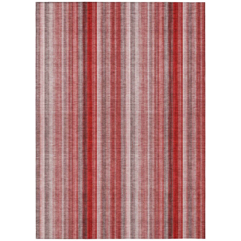 9' X 12' Gray Pink and Red Striped Washable Non Skid Indoor Outdoor Area Rug