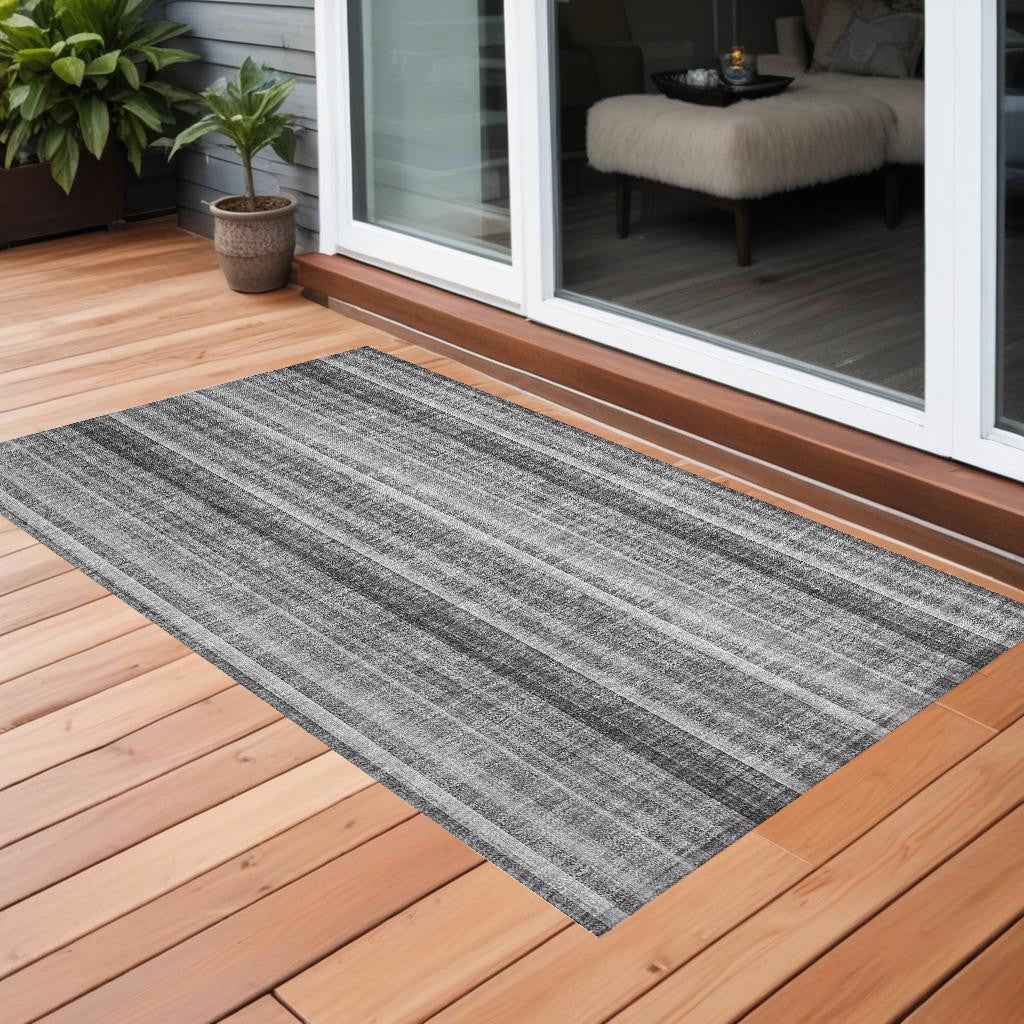 3' X 5' Gray Striped Washable Non Skid Indoor Outdoor Area Rug