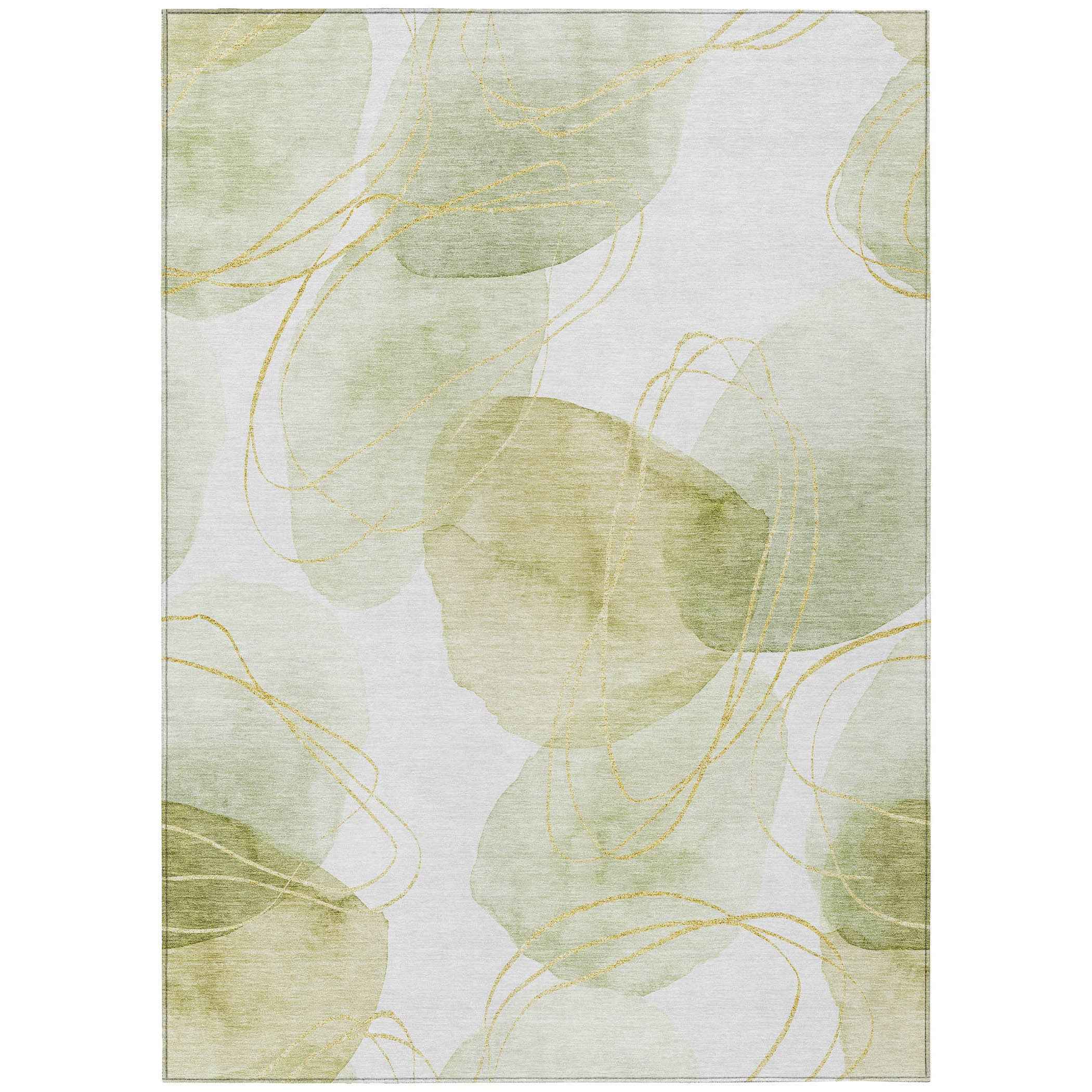 8' X 10' Green And Ivory Abstract Washable Indoor Outdoor Area Rug