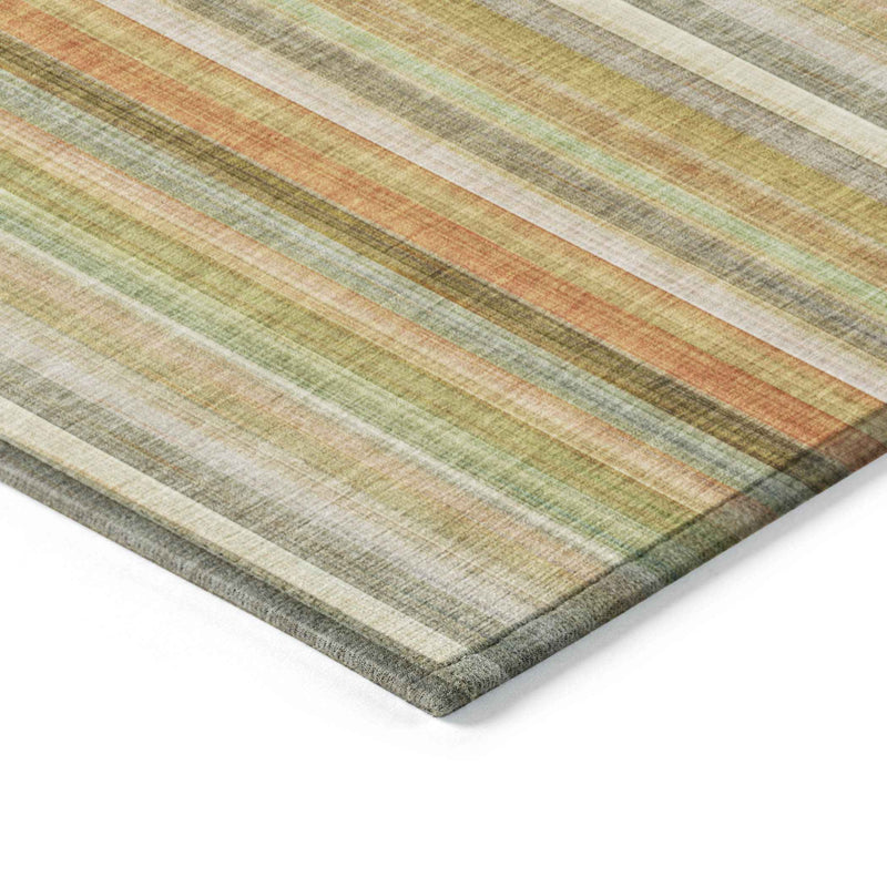 3' X 5' Tan Orange and Green Striped Washable Non Skid Indoor Outdoor Area Rug