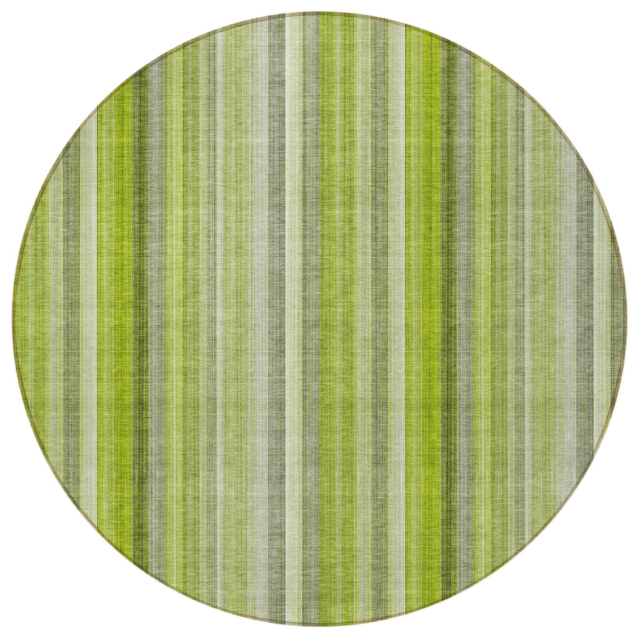 8' Round Green Round Striped Washable Non Skid Indoor Outdoor Area Rug