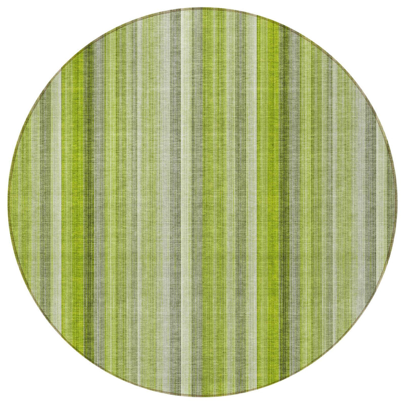 8' Round Green Round Striped Washable Non Skid Indoor Outdoor Area Rug