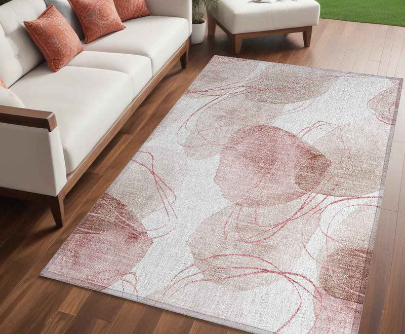5' X 8' Merlot and Ivory Abstract Washable Non Skid Indoor Outdoor Area Rug