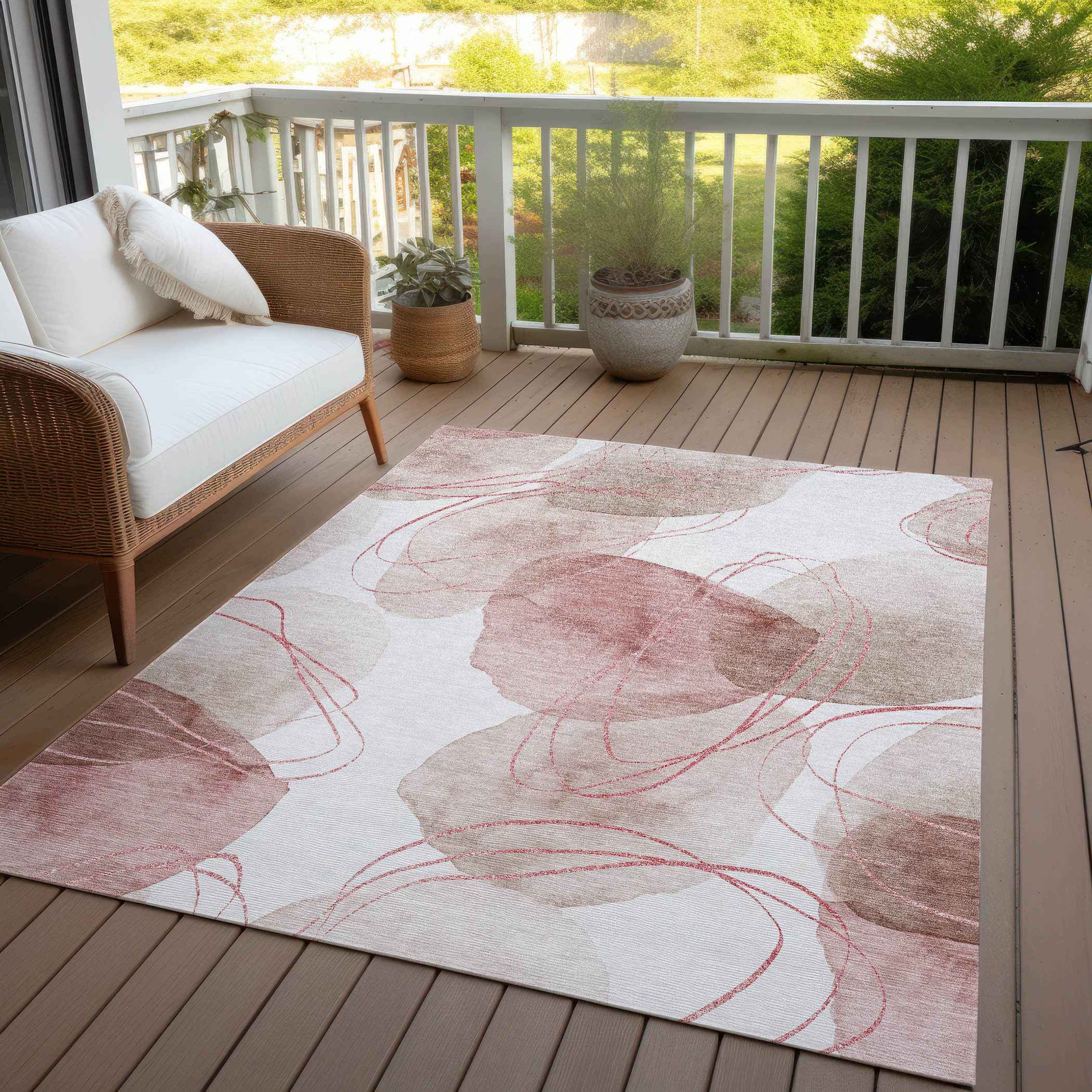 5' X 8' Merlot and Ivory Abstract Washable Non Skid Indoor Outdoor Area Rug