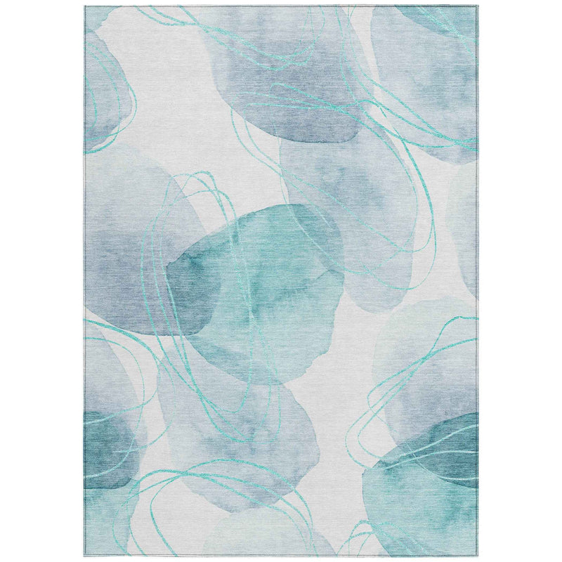 8' X 10' Teal and Ivory Abstract Washable Non Skid Indoor Outdoor Area Rug