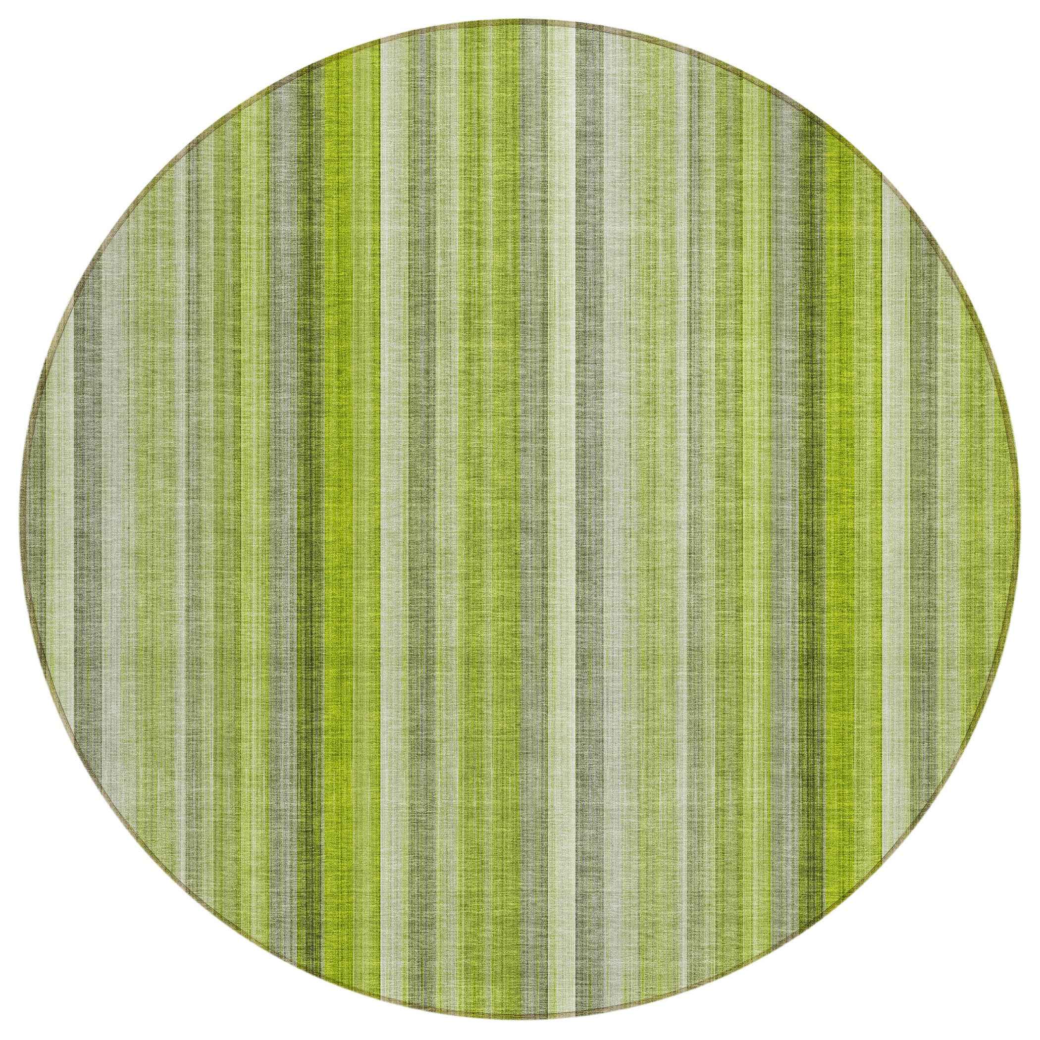 8' Round Green Round Striped Washable Non Skid Indoor Outdoor Area Rug
