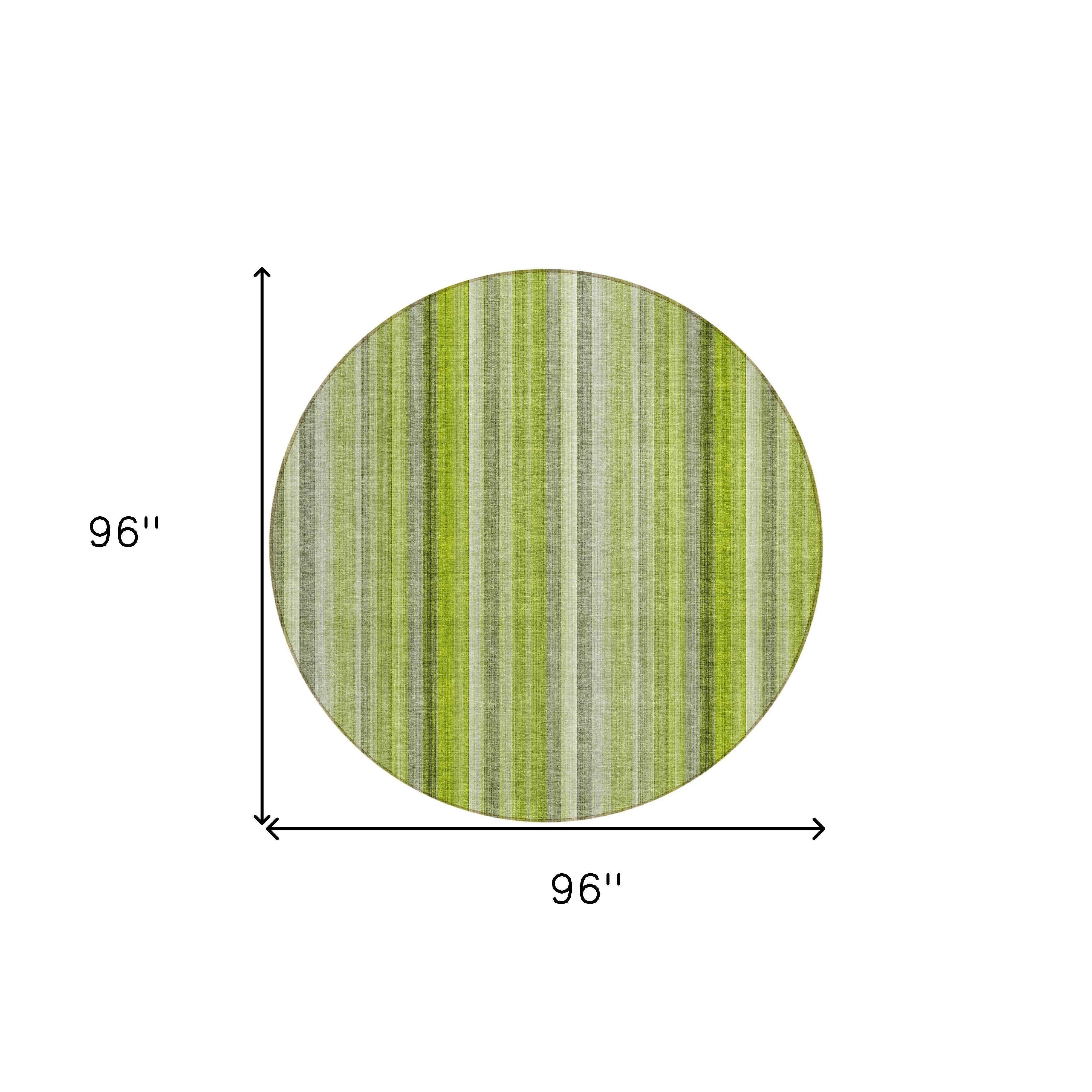 8' Round Green Round Striped Washable Non Skid Indoor Outdoor Area Rug