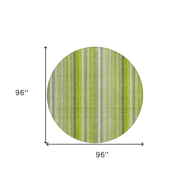 8' Round Green Round Striped Washable Non Skid Indoor Outdoor Area Rug
