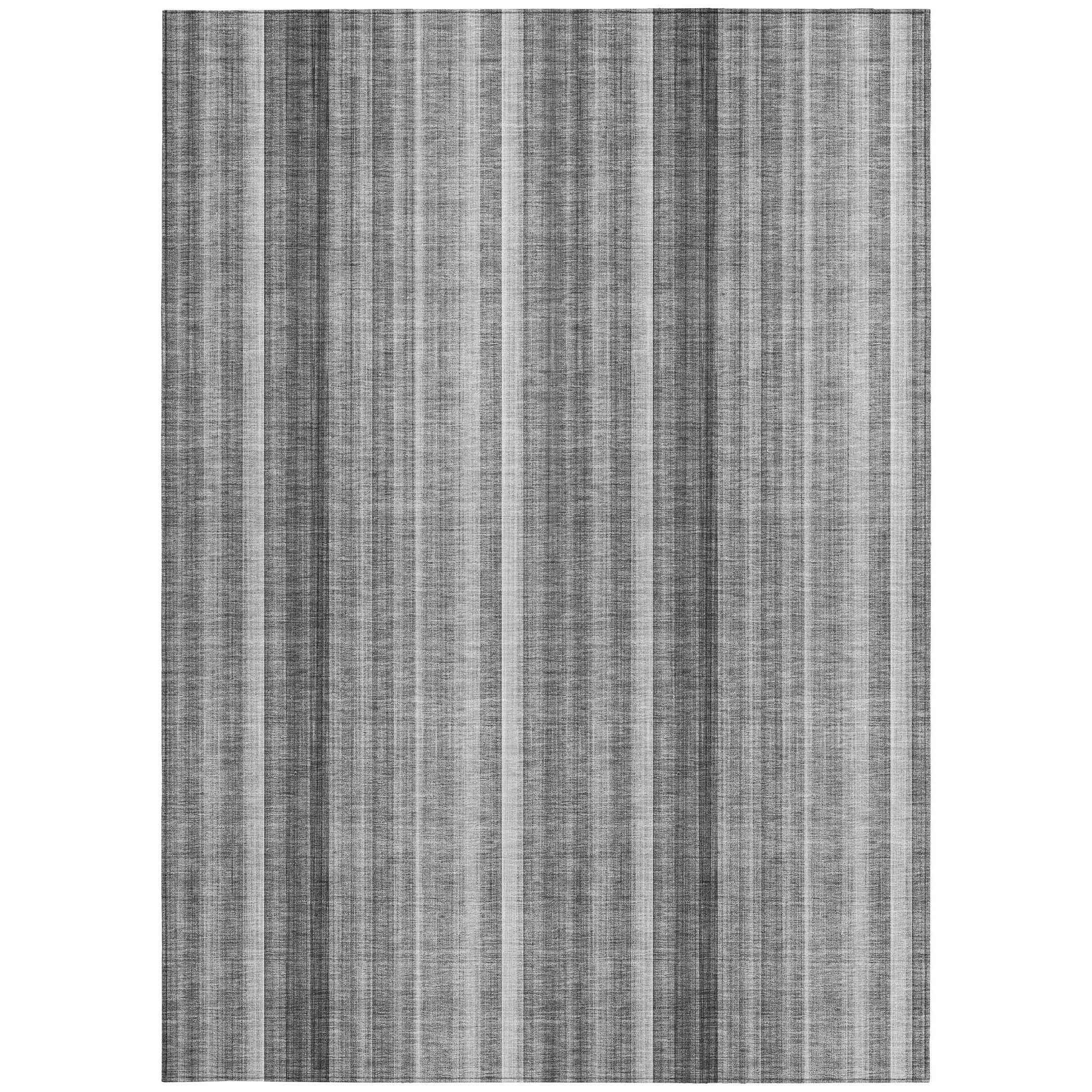 8' X 10' Gray Striped Washable Non Skid Indoor Outdoor Area Rug