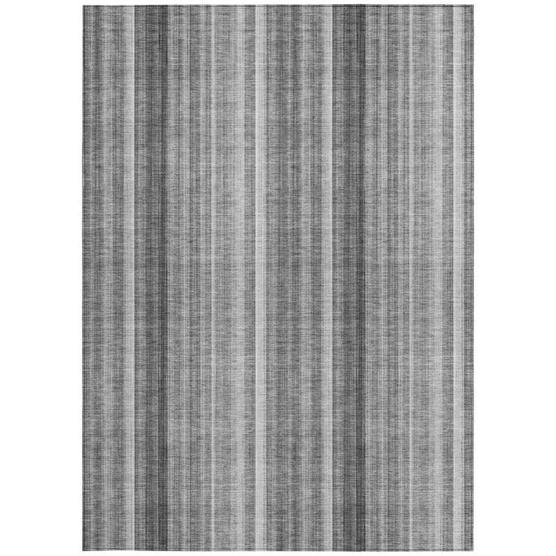 8' X 10' Gray Striped Washable Non Skid Indoor Outdoor Area Rug
