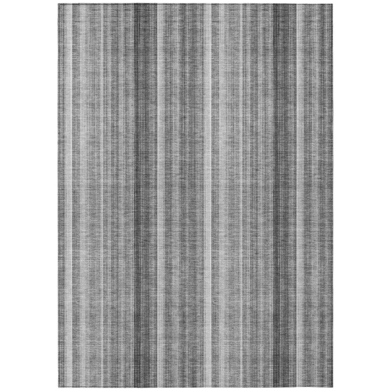 8' X 10' Gray Striped Washable Non Skid Indoor Outdoor Area Rug