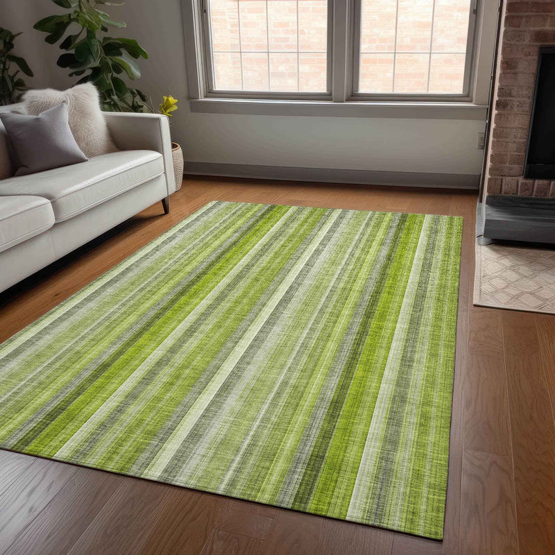 3' X 5' Green Striped Washable Non Skid Indoor Outdoor Area Rug