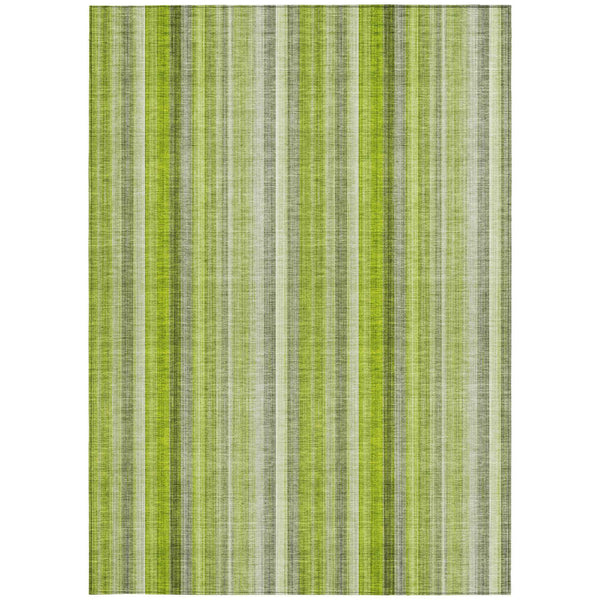 9' X 12' Green Striped Washable Non Skid Indoor Outdoor Area Rug