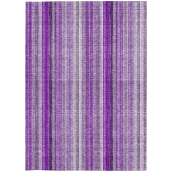 9' X 12' Purple Striped Washable Non Skid Indoor Outdoor Area Rug