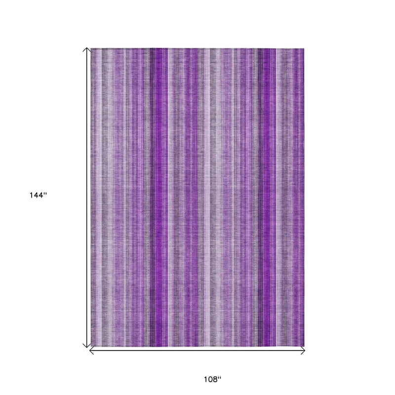 9' X 12' Purple Striped Washable Non Skid Indoor Outdoor Area Rug