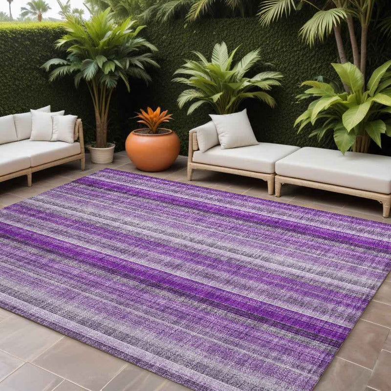 9' X 12' Purple Striped Washable Non Skid Indoor Outdoor Area Rug