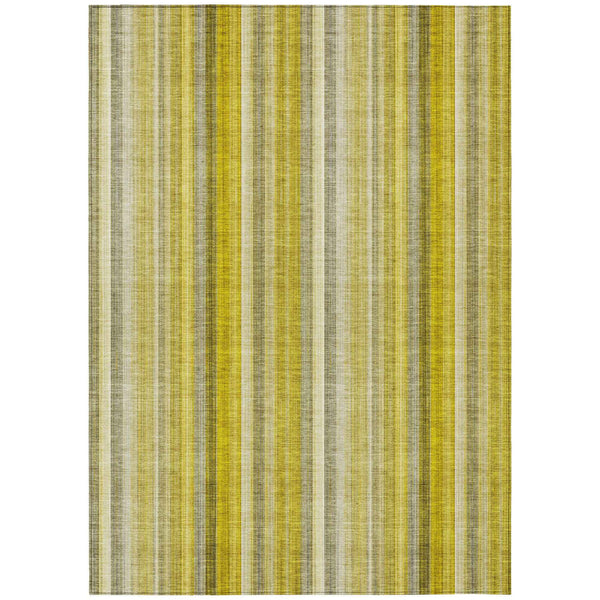 9' X 12' Gold Striped Washable Non Skid Indoor Outdoor Area Rug
