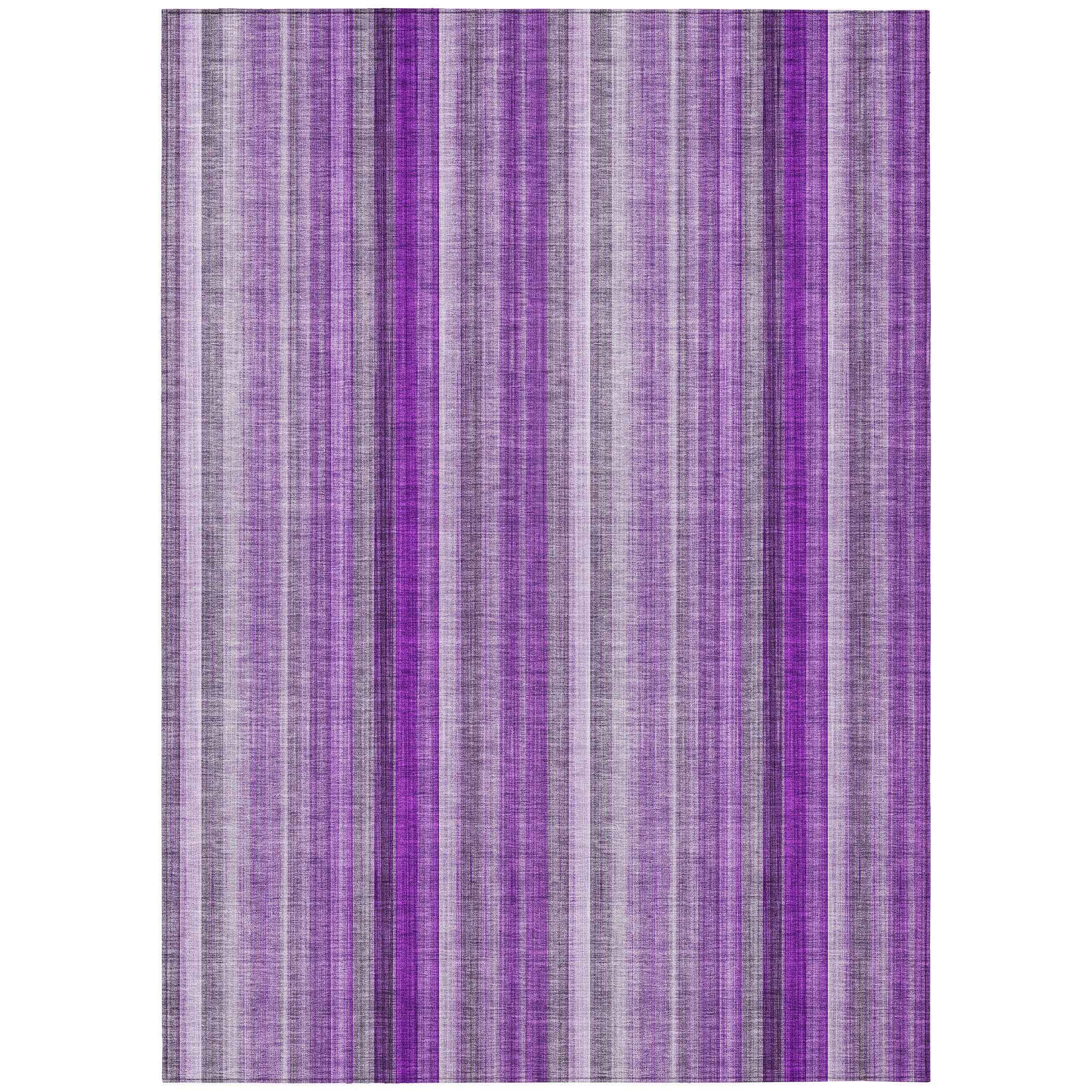 9' X 12' Purple Striped Washable Non Skid Indoor Outdoor Area Rug