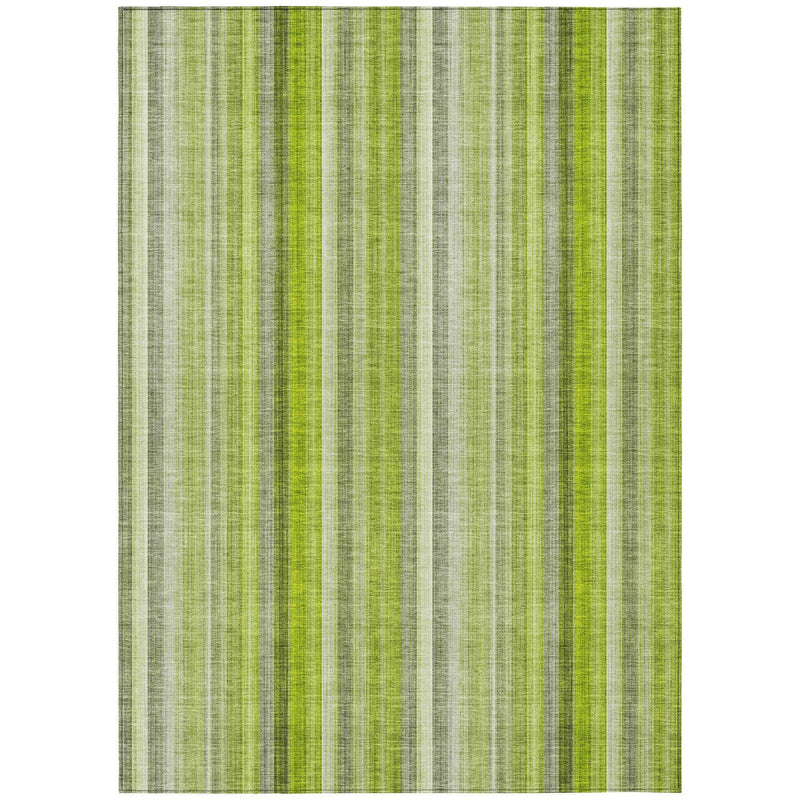 9' X 12' Green Striped Washable Non Skid Indoor Outdoor Area Rug