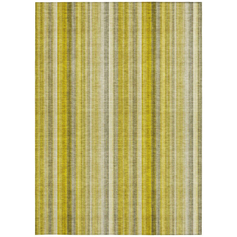 9' X 12' Gold Striped Washable Non Skid Indoor Outdoor Area Rug