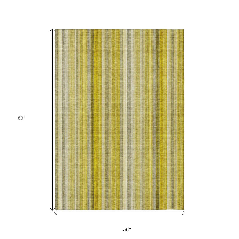 3' X 5' Gold Striped Washable Non Skid Indoor Outdoor Area Rug