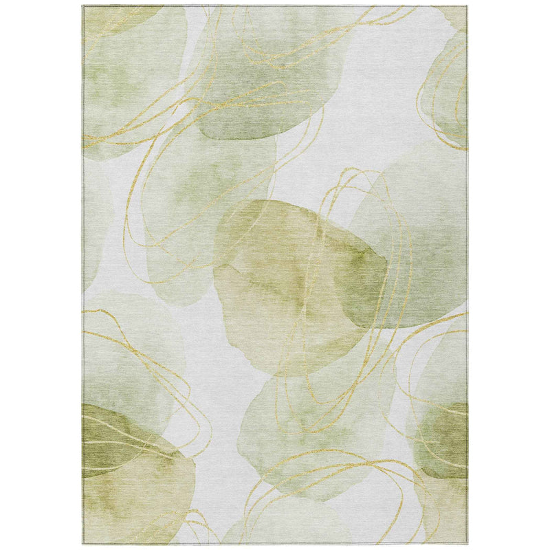 9' X 12' Green And Ivory Abstract Washable Indoor Outdoor Area Rug