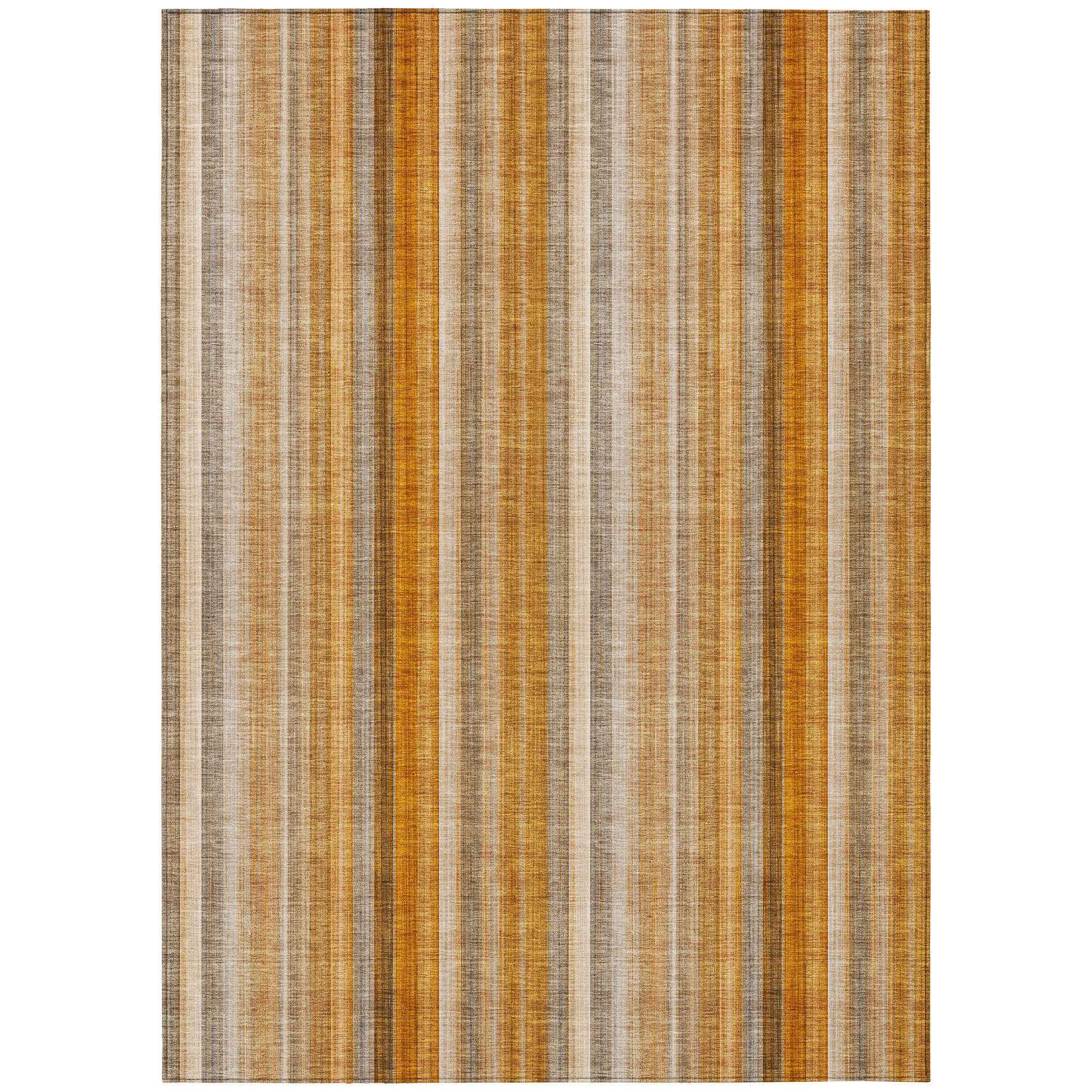 8' X 10' Orange Ivory and Gray Striped Washable Non Skid Indoor Outdoor Area Rug