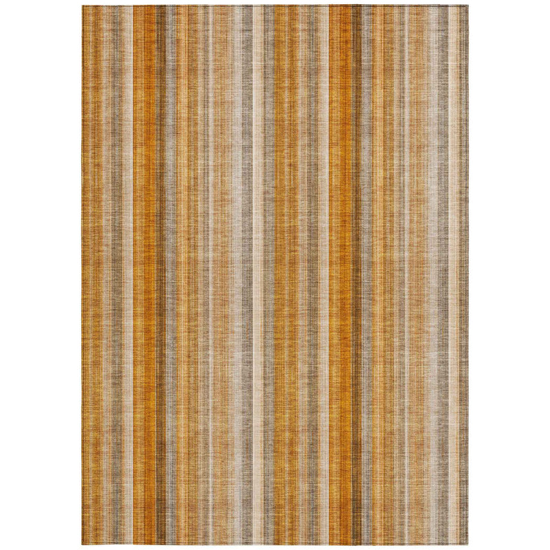 8' X 10' Orange Ivory and Gray Striped Washable Non Skid Indoor Outdoor Area Rug