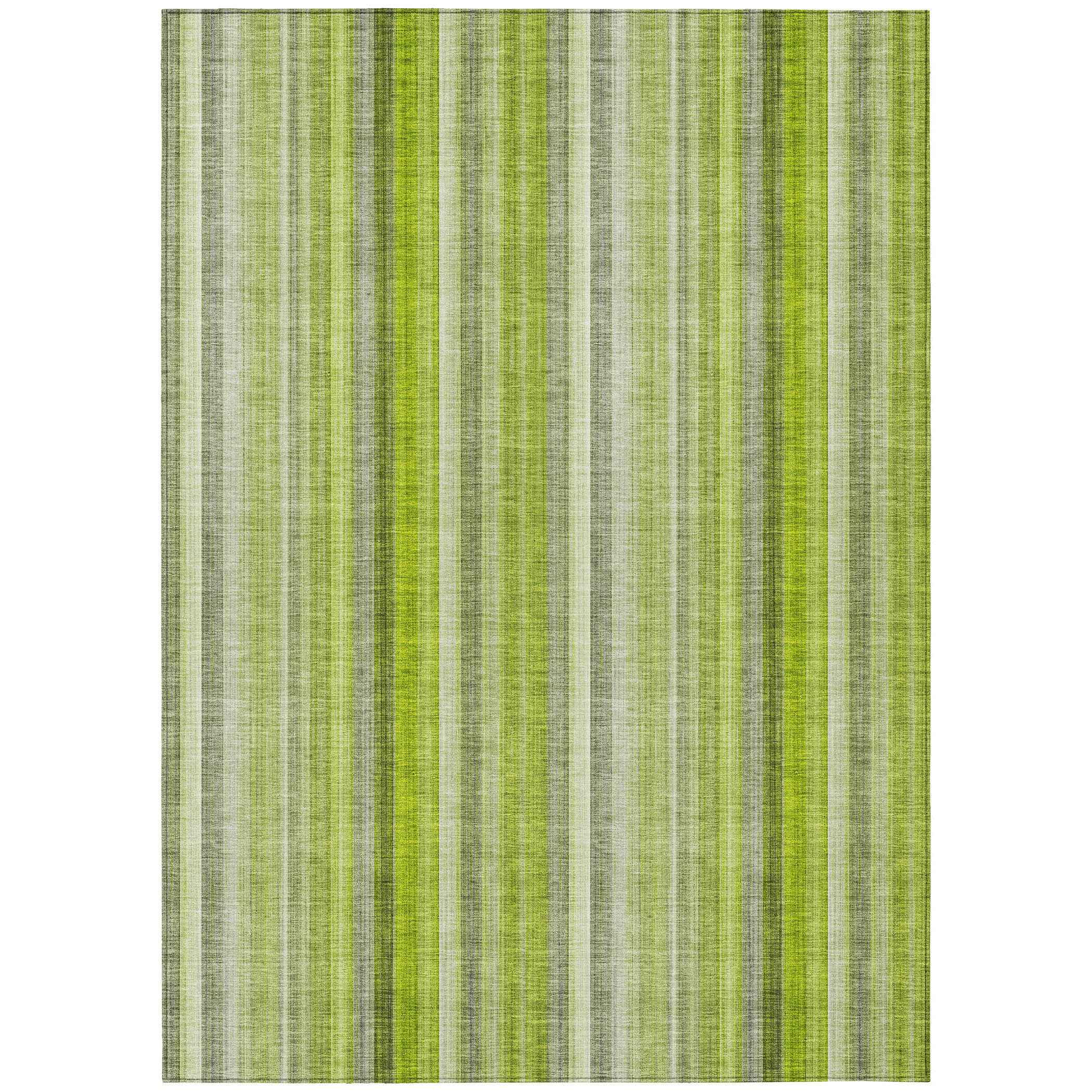10' X 14' Green Striped Washable Non Skid Indoor Outdoor Area Rug