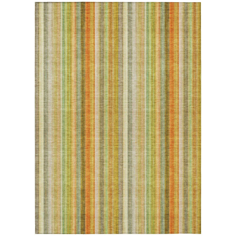 5' X 8' Tan Orange and Green Striped Washable Non Skid Indoor Outdoor Area Rug