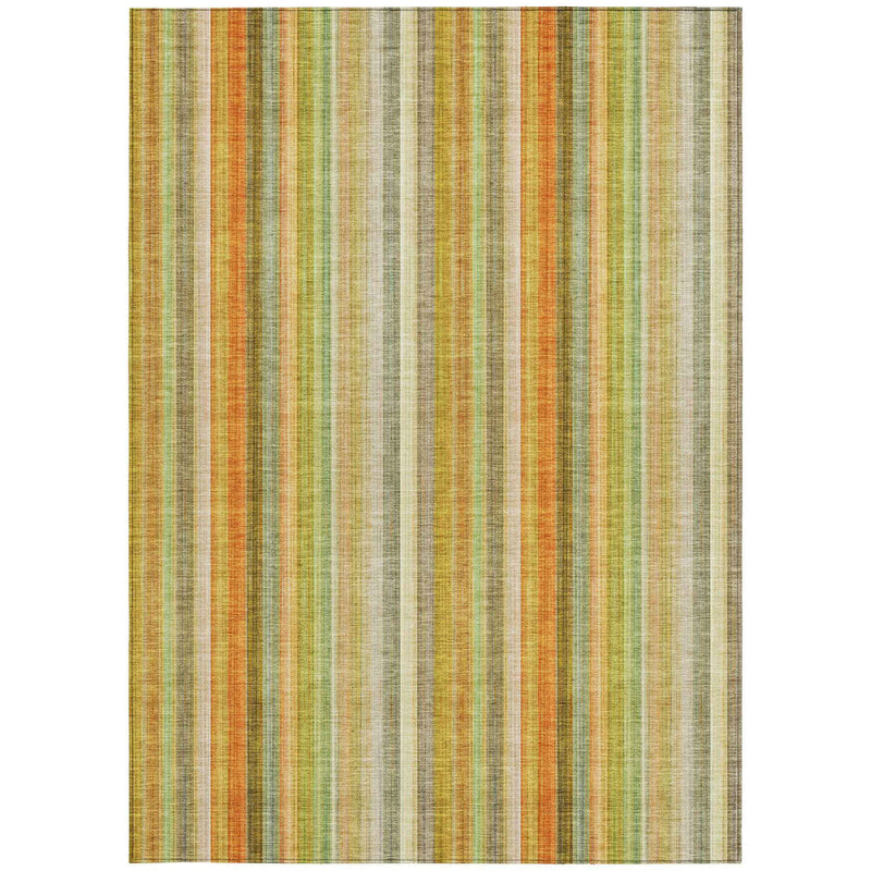 5' X 8' Tan Orange and Green Striped Washable Non Skid Indoor Outdoor Area Rug