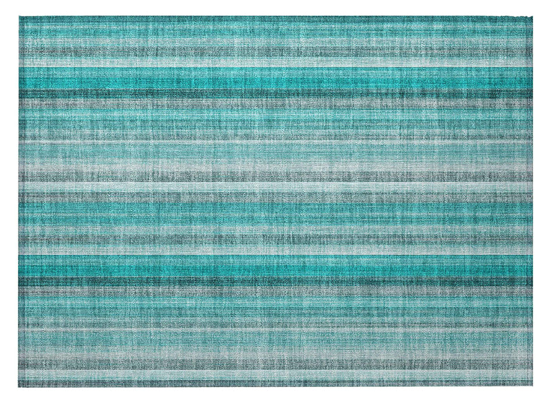 2' X 3' Teal and Gray Striped Washable Non Skid Indoor Outdoor Area Rug
