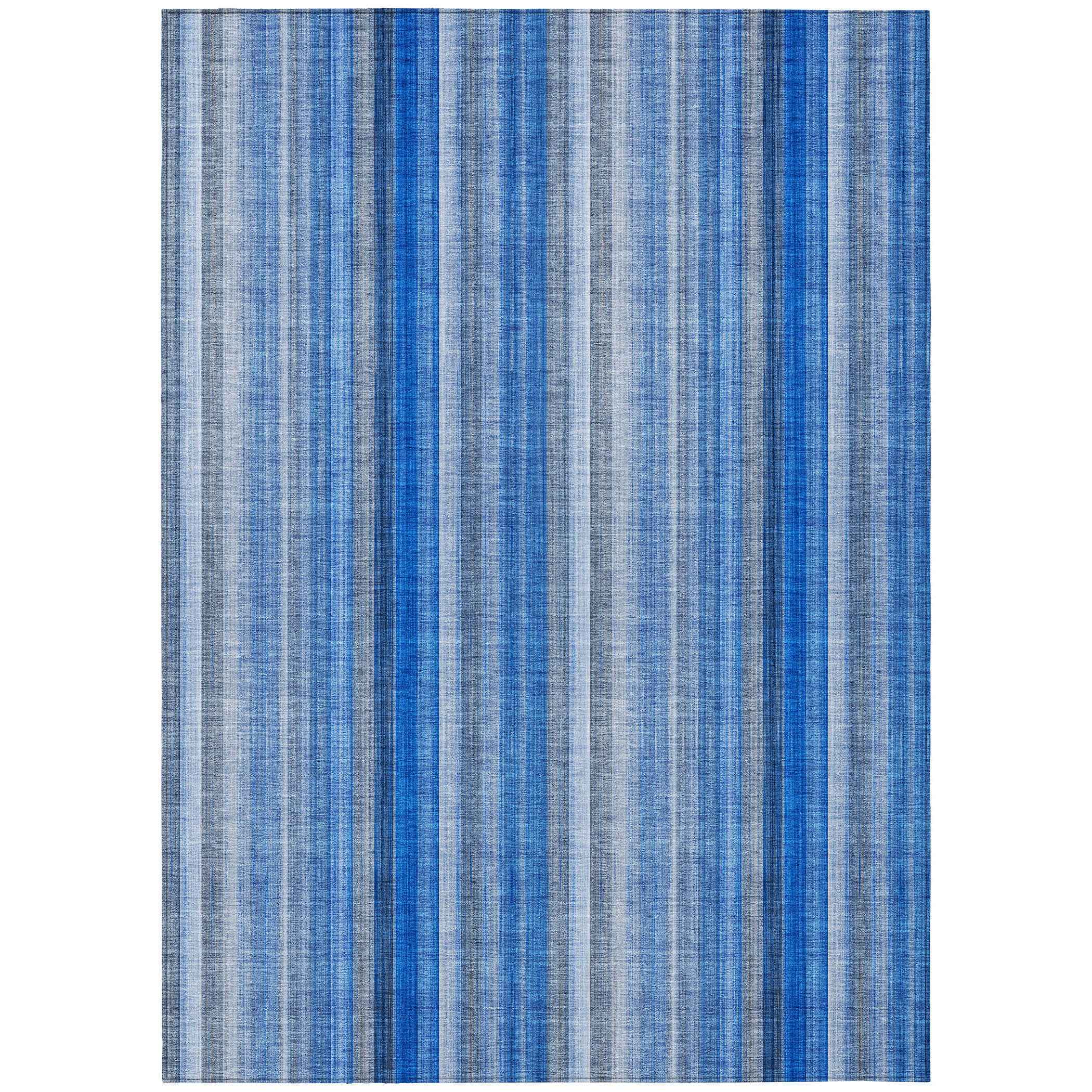 10' X 14' Blue Striped Washable Non Skid Indoor Outdoor Area Rug